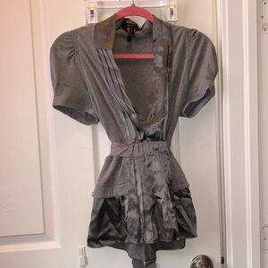 BCBGMaxAzria Charcoal Satin Blouse